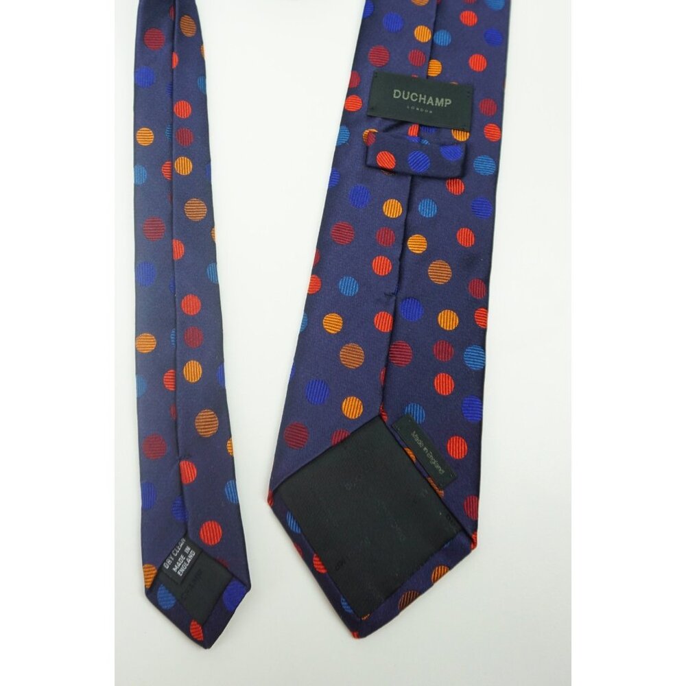 Duchamp Navy Blue Multicolor Circular Made in England Silk Tie - Picture 5 of 8